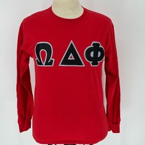 Gildan 90s Y2K ODPhi Omega Delta Phi Greek Letter Long Sleeve T Shirt Red Mens M